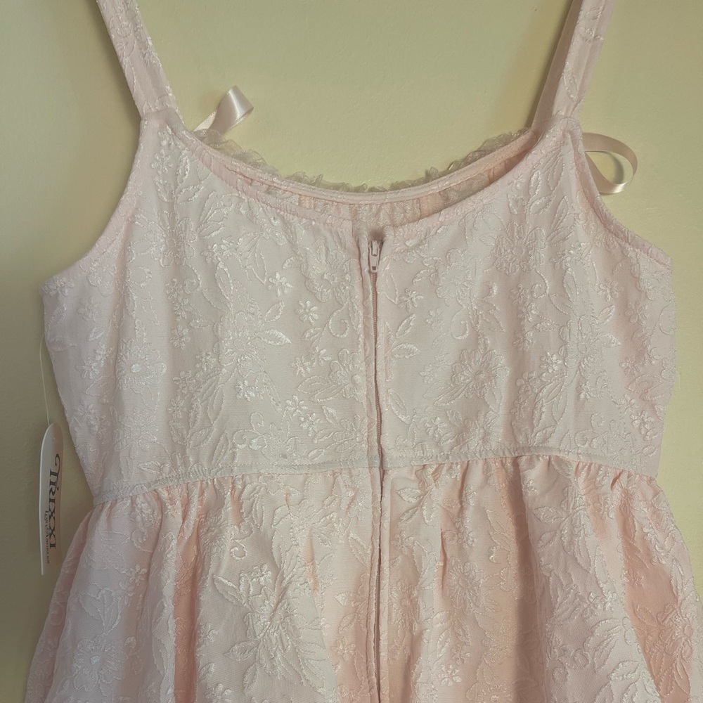 Pink Lace Corset Dress Bow Straps Tiered Mini XL Coquette Balletcore Barbiecore - Picture 13 of 14